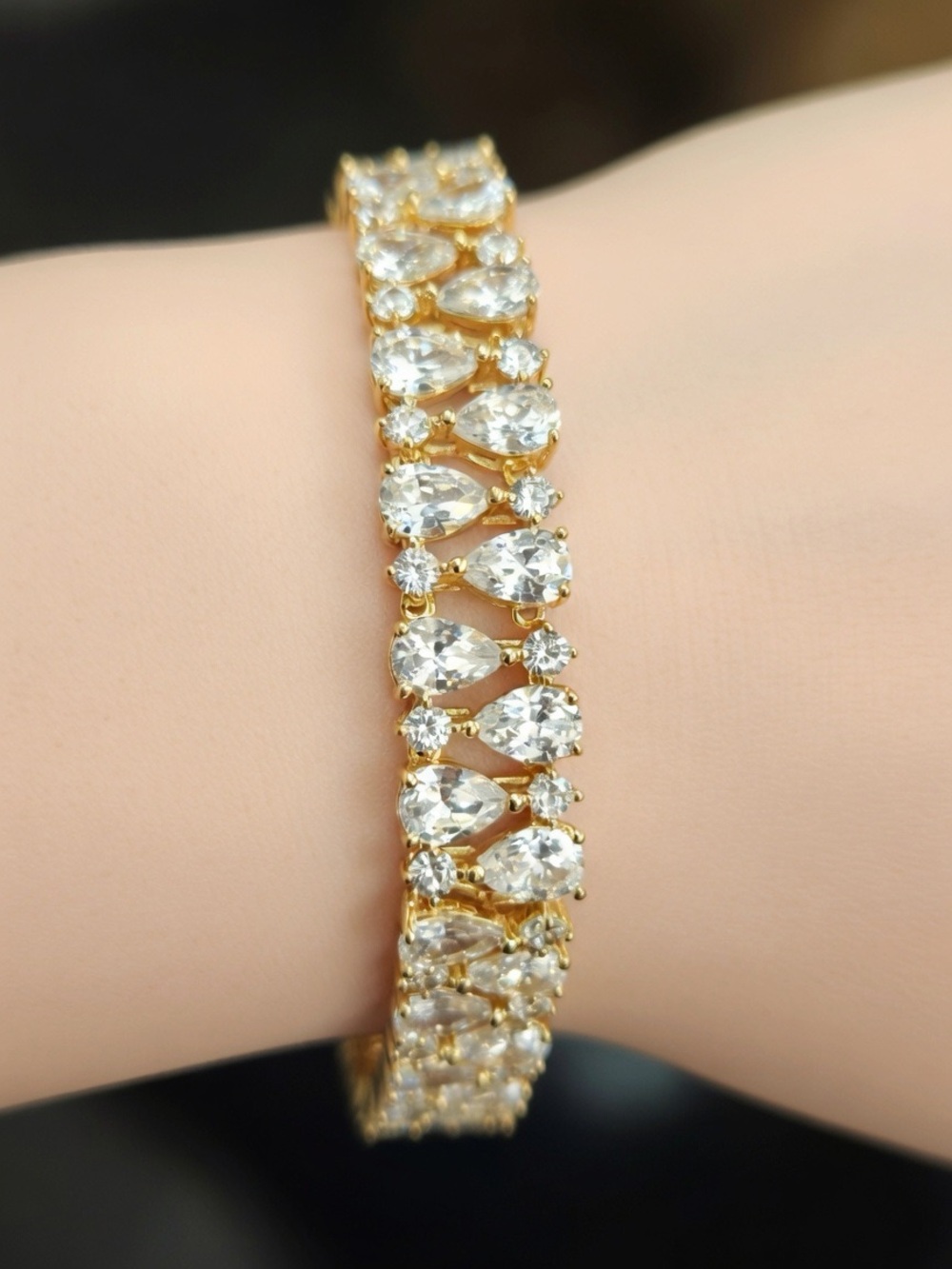 14k Gold Plated Teardrop CZ Tennis Bracelet - Tarnish resist-water approved